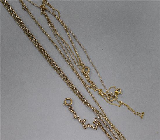 Four assorted 9ct gold suspension chains (one a.f.)